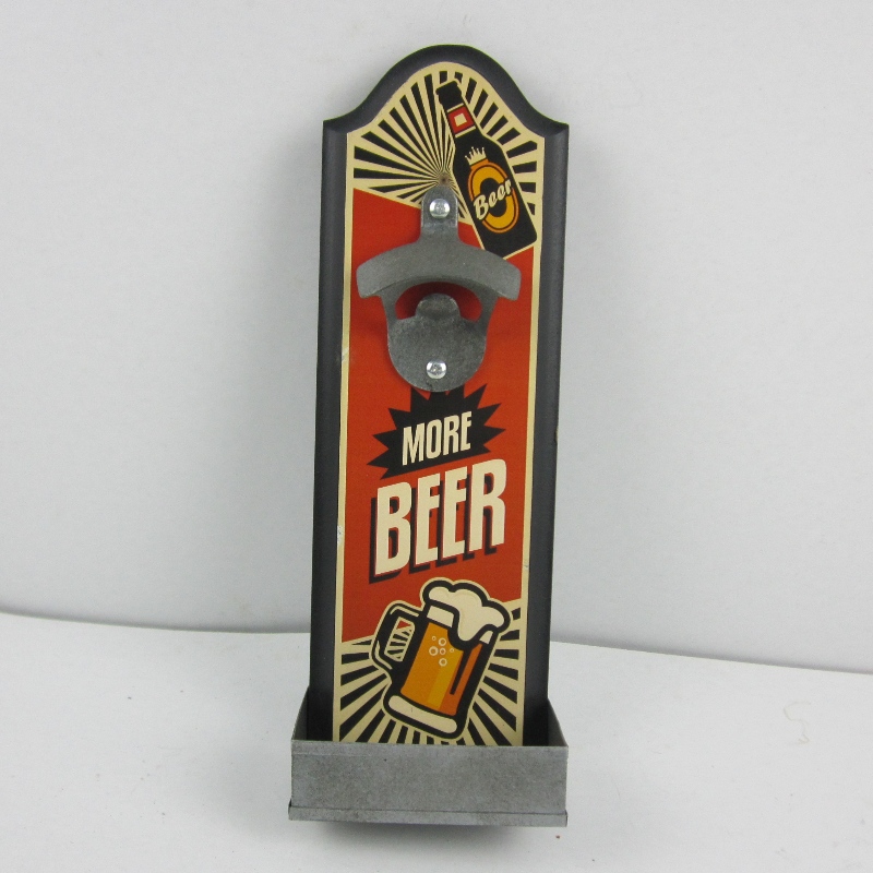 Wall Mounted Wood Plaque Beer Bottle Opner Cap Catcher